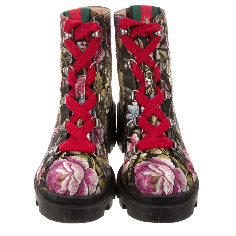 Authentic GUCCI Floral Jacquard Hiker Boots